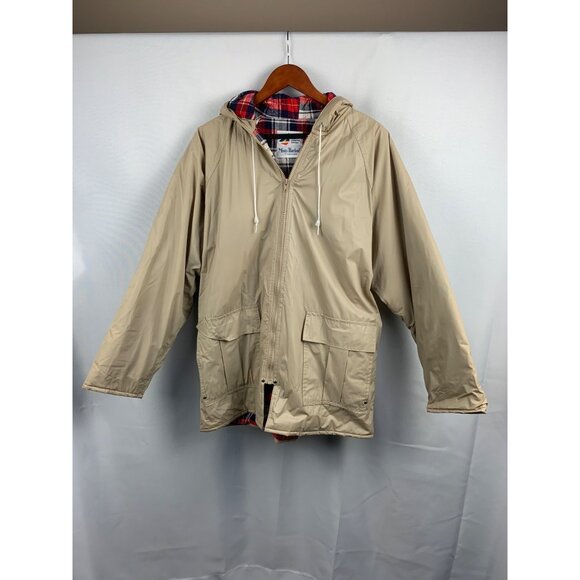 Misty Harbor Beige Hooded Raincoat With Plaid Lining & Front Pockets - Picture 1 of 8